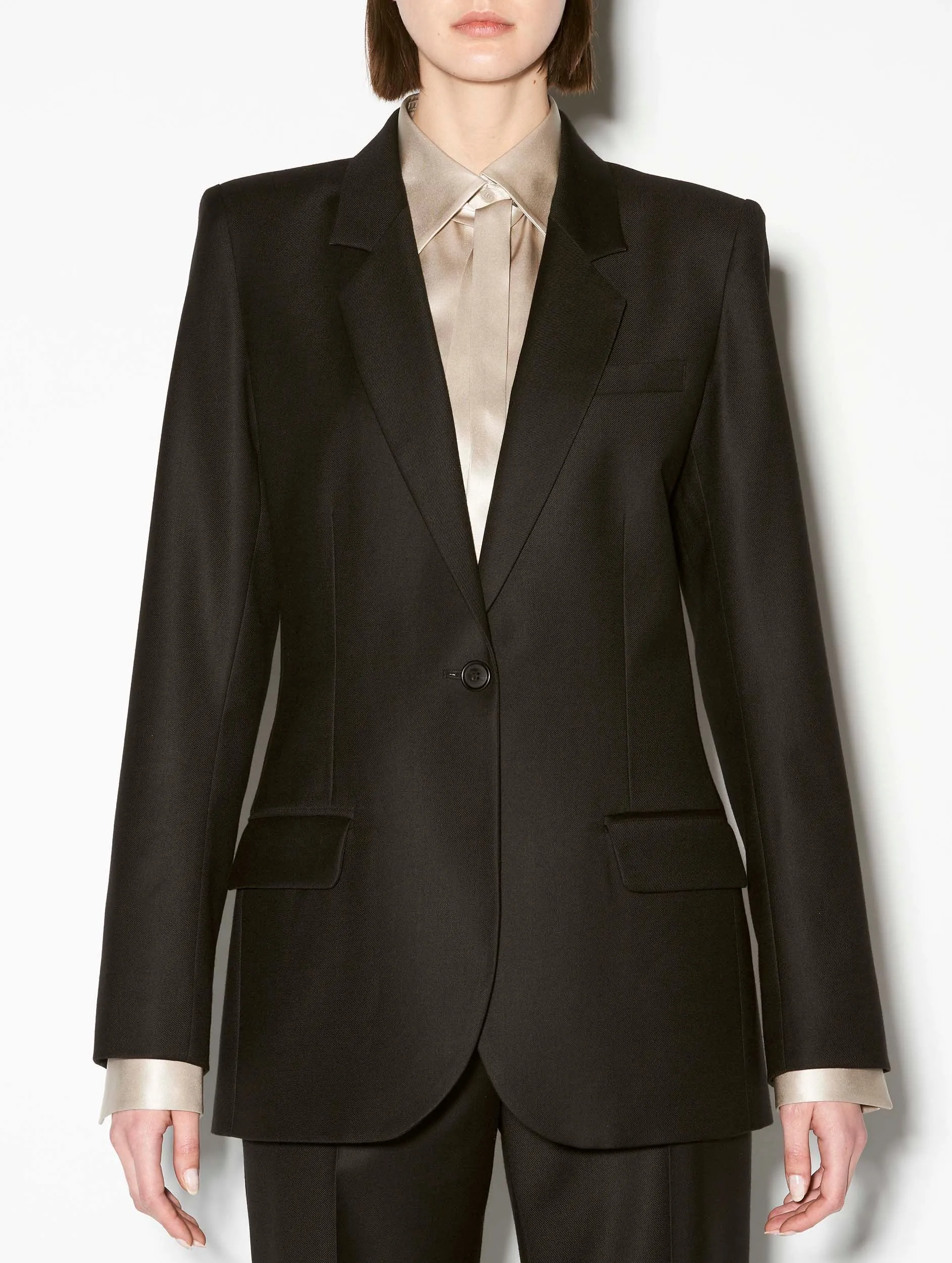 Veste de costume gabardine laine cachemire noire