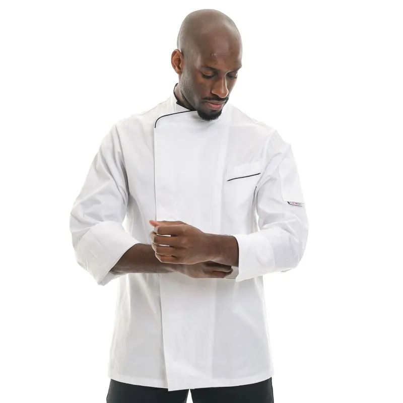 Veste de Cuisine microfibre blanche liseré noir Cesare - EGOCHEF