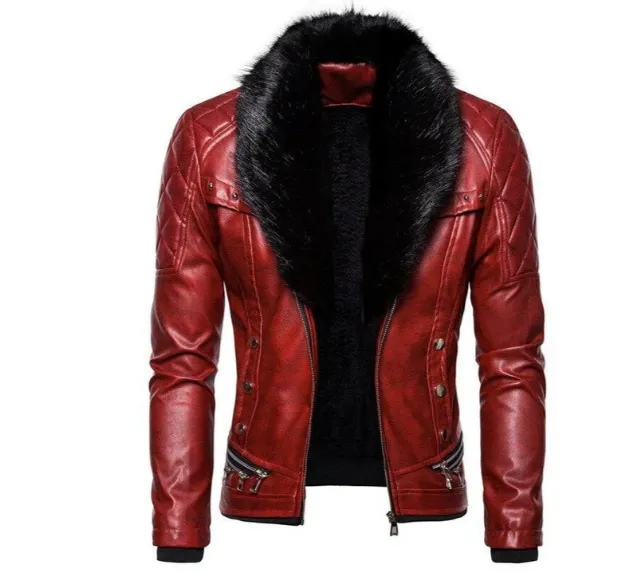 Veste en cuir avec col amovible pour hommes