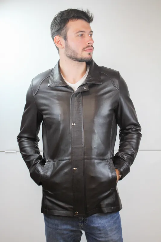 Veste en Cuir marron "Karl" - Pour homme