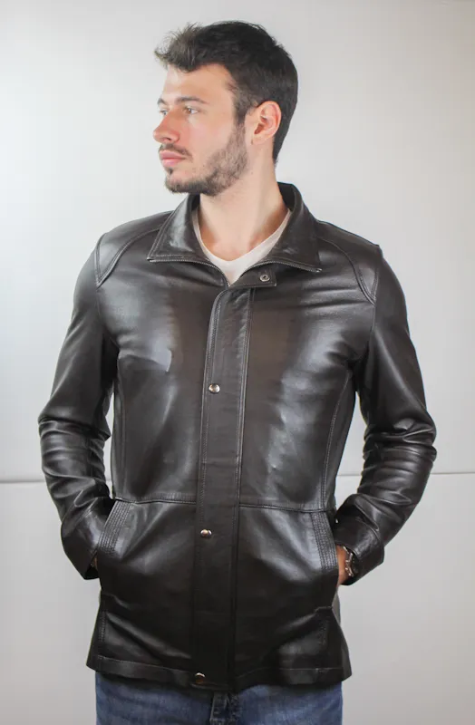 Veste en Cuir marron "Karl" - Pour homme