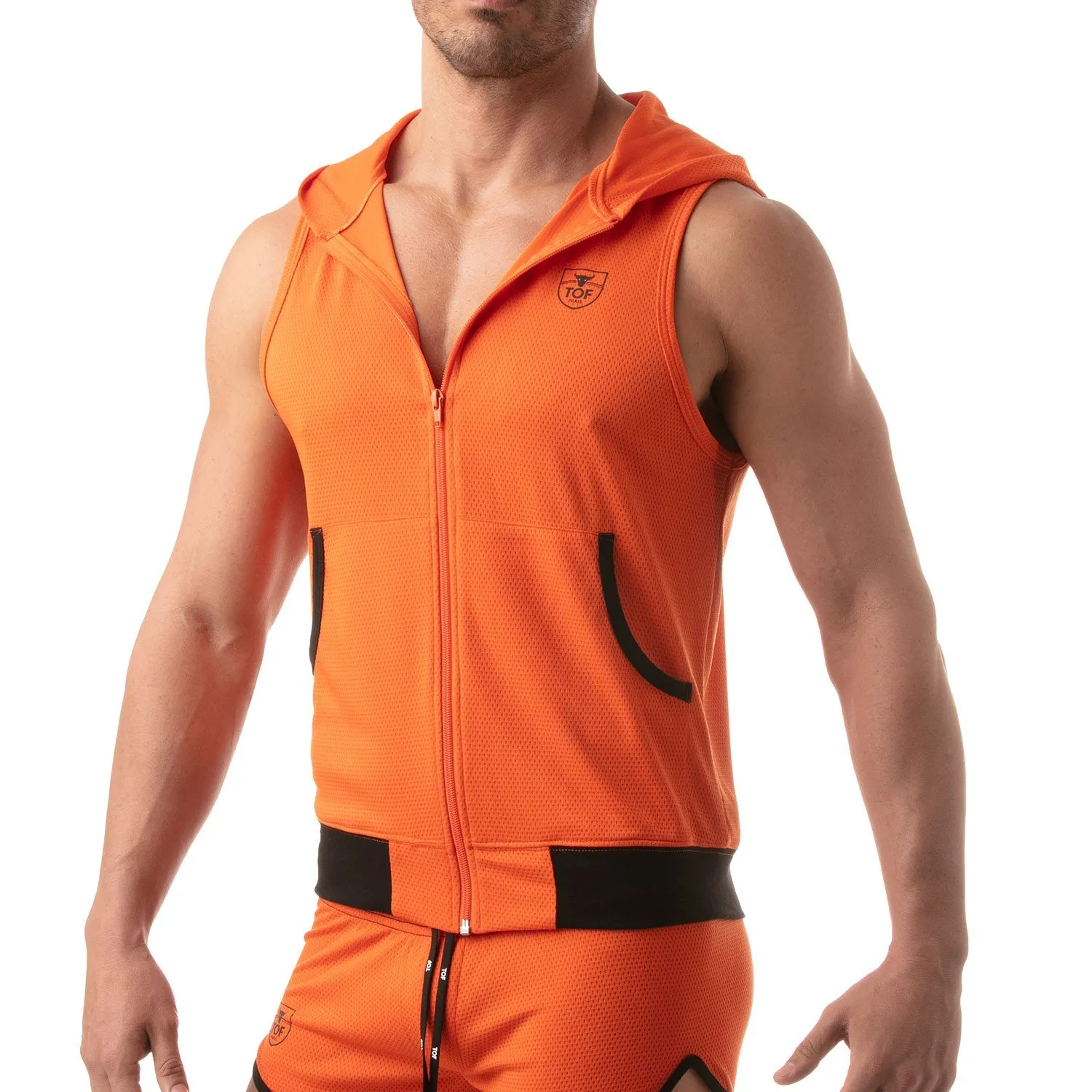 Veste à capuche sans manche Mesh - orange - TOF Paris : vente veste...