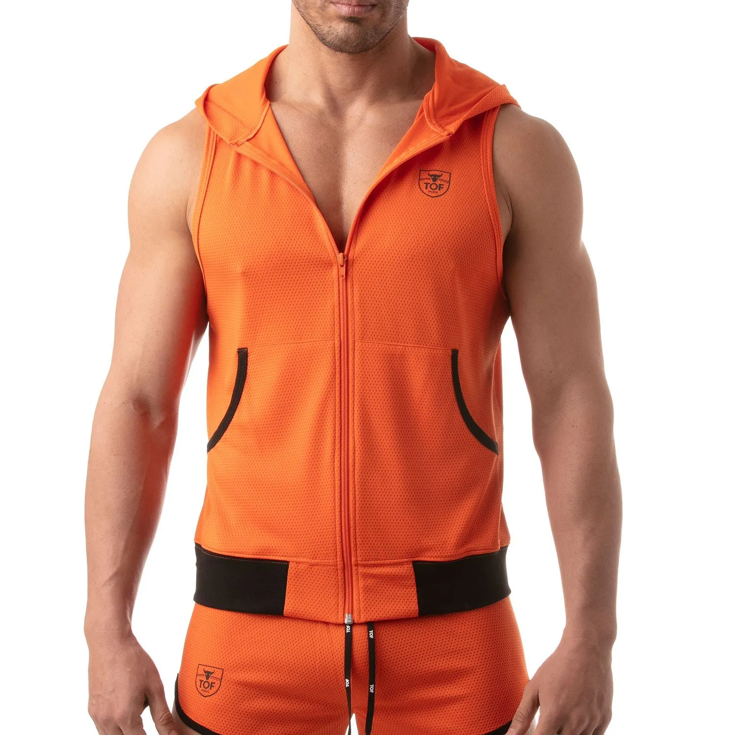 Veste à capuche sans manche Mesh - orange - TOF Paris : vente veste...