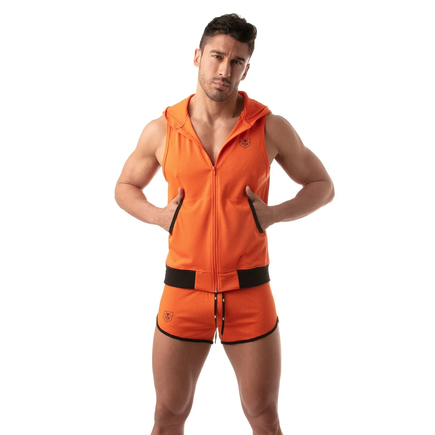 Veste à capuche sans manche Mesh - orange - TOF Paris : vente veste...