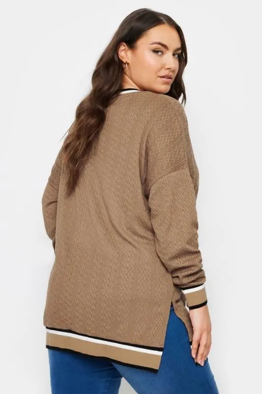 YOURS Curve Brown Cable Knit Sweatshirt