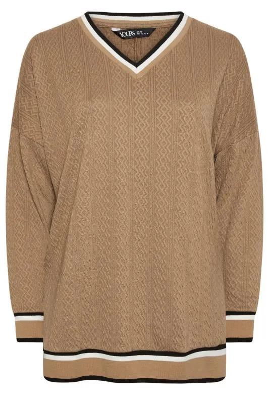 YOURS Curve Brown Cable Knit Sweatshirt