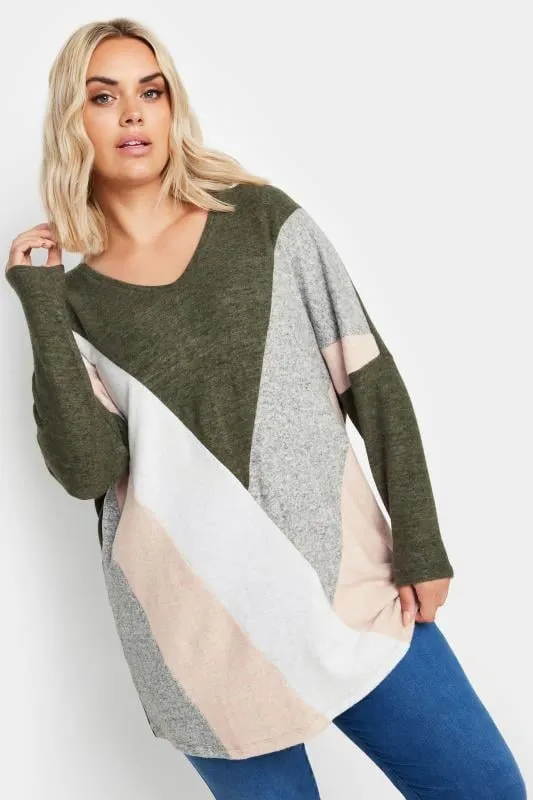 YOURS Curve Green Colour Block Sweatshirt