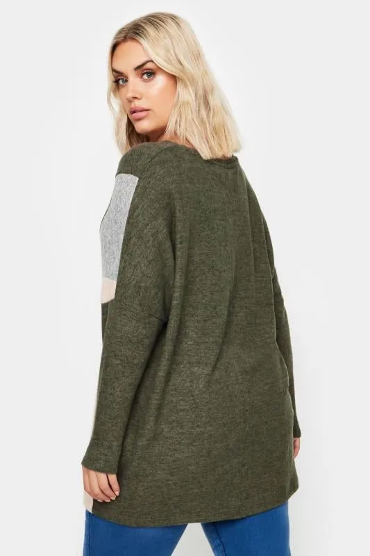 YOURS Curve Green Colour Block Sweatshirt