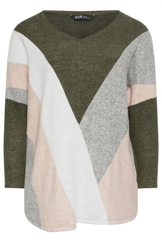 YOURS Curve Green Colour Block Sweatshirt