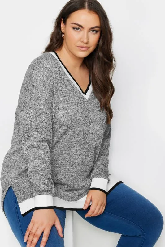 YOURS Curve Grey Cable Knit Sweatshirt