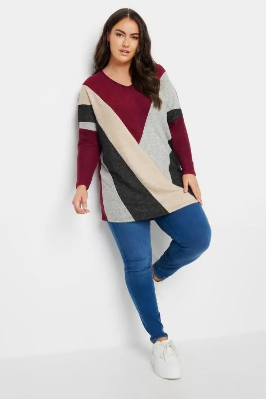 YOURS Curve Red Colour Block Sweatshirt