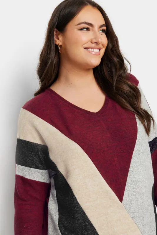 YOURS Curve Red Colour Block Sweatshirt