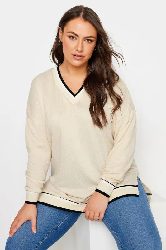 YOURS Curve White Cable Knit Sweatshirt