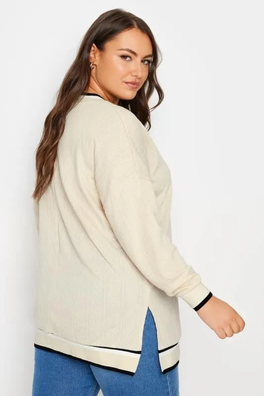 YOURS Curve White Cable Knit Sweatshirt