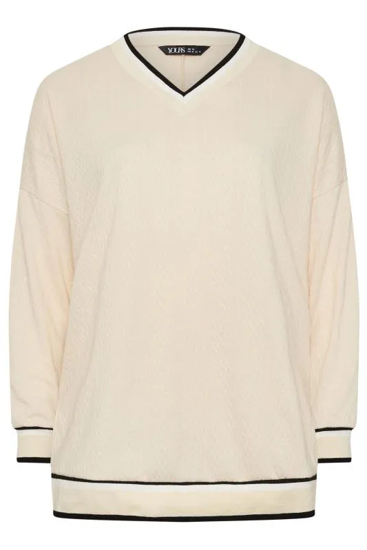 YOURS Curve White Cable Knit Sweatshirt