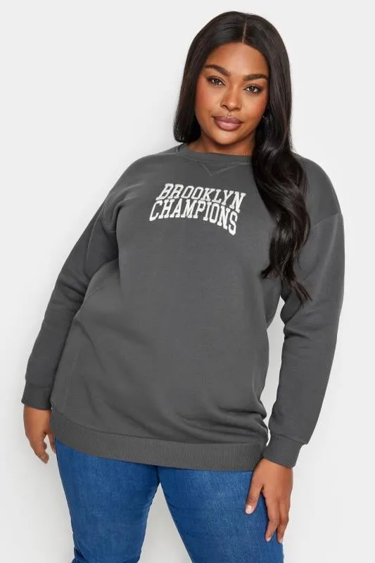 YOURS - Sweatshirt Gris Charbonneux 'Brooklyn Champions'