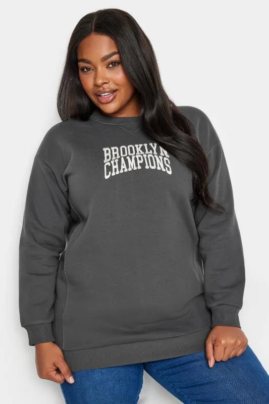 YOURS - Sweatshirt Gris Charbonneux 'Brooklyn Champions'