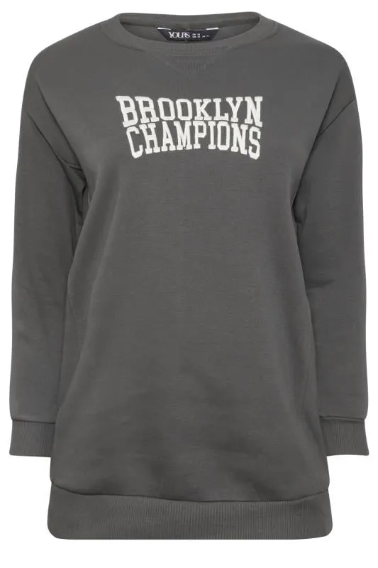 YOURS - Sweatshirt Gris Charbonneux 'Brooklyn Champions'