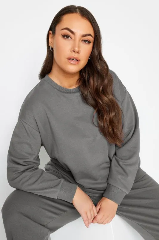 YOURS - Sweatshirt Gris Charbonneux Col Rond