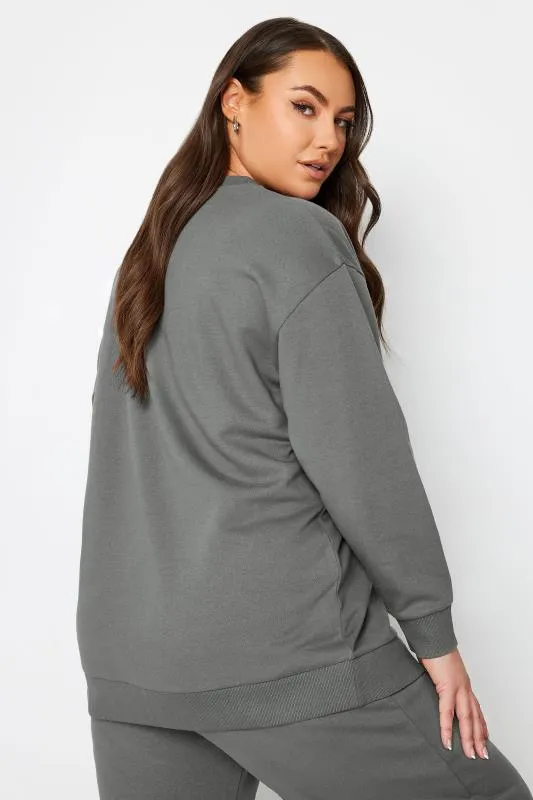 YOURS - Sweatshirt Gris Charbonneux Col Rond