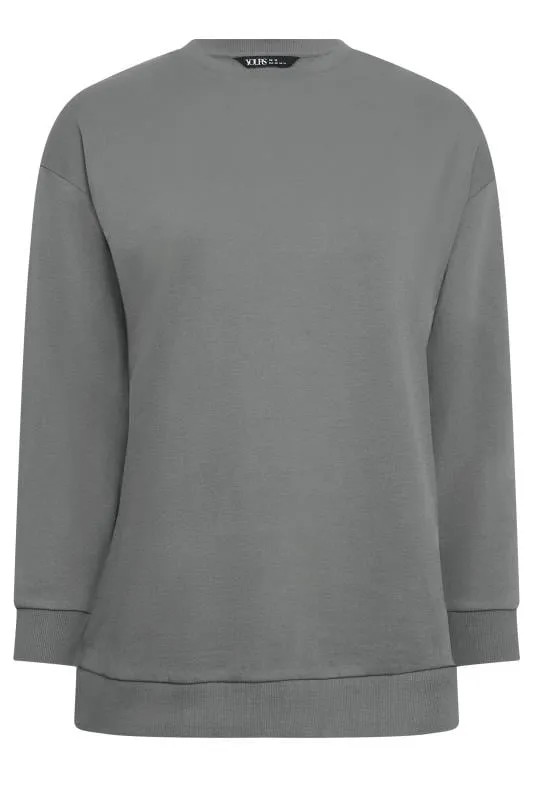 YOURS - Sweatshirt Gris Charbonneux Col Rond