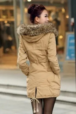 Ｍanteau long avec capuche fausse fourrure pour femme